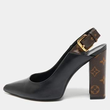 Pre Owned Louis Vuitton Black Monogram Canvas and Leather Matchmake Slingback Pumps Size 41