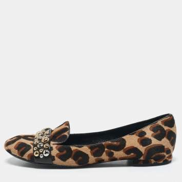 Louis Vuitton Black/Brown Calf Hair Embellished Smoking Slippers Size 38.5