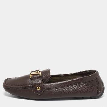 Pre Owned Louis Vuitton Brown Leather Oxford Slip On Loafers Size 38