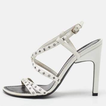 Pre Owned  Louis Vuitton White Monogram Satin Citizen Strappy Sandals Size 36