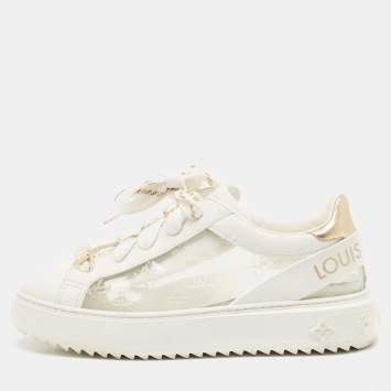 Pre Owned Louis Vuitton White Leather and Monogram PVC Time Out Sneakers Size 39