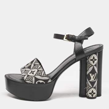 Pre Owned Louis Vuitton Black Monogram Jacquard Silhouette Platform Sandals Size 40