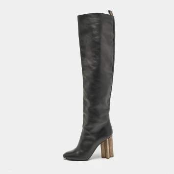 Louis Vuitton Black Leather Silhouette Over The Knee Boots Size 39