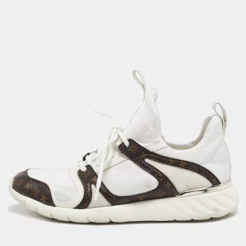 Louis Vuitton White Neoprene and Monogram Canvas Aftergame Sneakers Size 38.5
