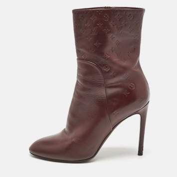 Louis Vuitton Burgundy Monogram Leather Ankle Boots Size 38