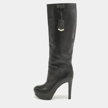 Louis Vuitton Black Leather Platform Knee Length Boots Size 38
