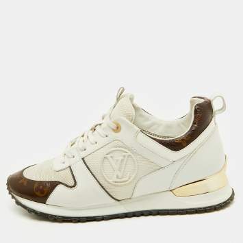Pre Owned Louis Vuitton White Mesh, Leather and Monogram Canvas Run Away Sneakers Size 39