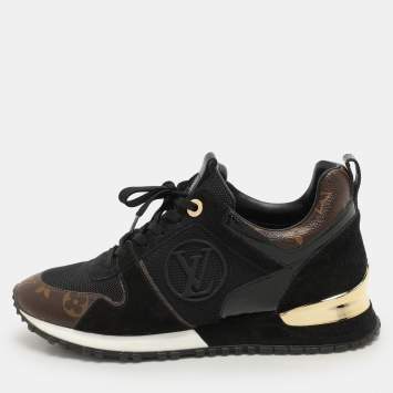 Louis Vuitton Black/Brown Monogram Canvas, Suede and Mesh Run Away Low Top Sneakers Size 37
