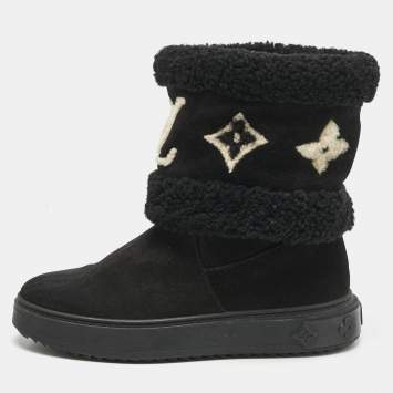 Louis Vuitton Black Shearling and Suede Snowdrop Ankle Length Boots Size 39