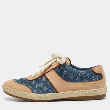Louis Vuitton Blue/Beige Monogram Denim and Leather Low Top Sneakers Size 38