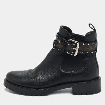Louis Vuitton Black Leather Discovery  Flat Ranger Ankle Length Boots Size 37