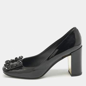 Louis Vuitton Black Patent Leather Block Heel Pumps Size 36