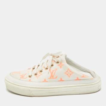 Louis Vuitton White/Orange Mesh and Leather Stellar Sneaker Mules Size 36.5