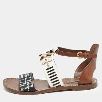 Pre Owned Louis Vuitton Multicolor Canvas and Leather Crystal EmbellishedAnkle Strap Sandals Size 39