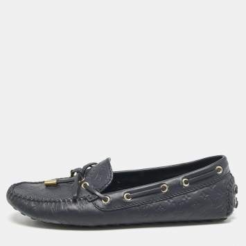 Louis Vuitton Navy Blue Monogram Empreinte Leather Gloria Loafers Size 38.5
