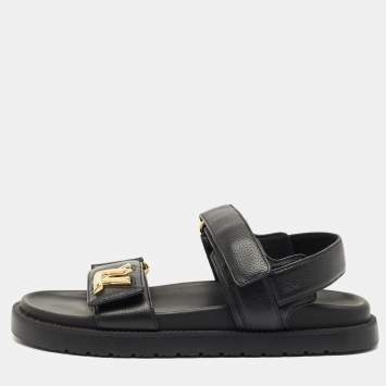Louis Vuitton Black Leather Sunset Flat Sandals Size 36.5
