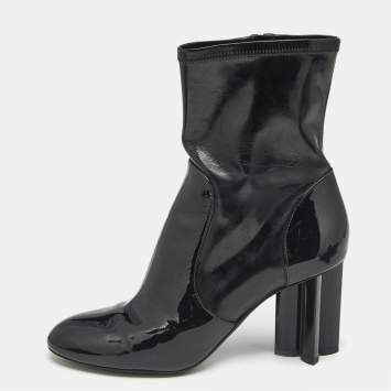 Louis Vuitton Black Patent Leather Silhouette Ankle Boots Size 38