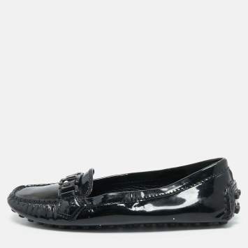 Louis Vuitton Black Patent Leather Oxford Slip On Loafers Size 37