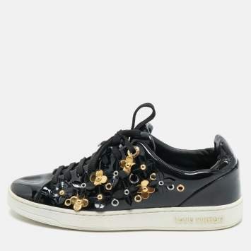 Louis Vuitton Black Patent Leather Blossom Floral Embellished Frontrow Sneakers Size 36