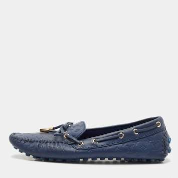 Louis Vuitton Monogram Blue Leather Gloria Bow Slip On Loafers Size 37