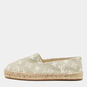 Louis Vuitton Grey/White Monogram Canvas Starboard Espadrille Flats Size 37