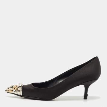 Louis Vuitton Black Satin Bernice Studded Pumps Size 37.5