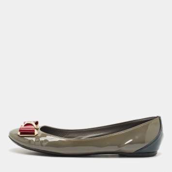 Louis Vuitton Grey Patent Leather Lou Bow Detail Ballet Flats Size 38