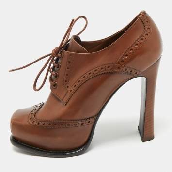 Louis Vuitton Brown Leather Oxford Platform Brogue Leather Booties Size 37.5