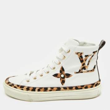 Louis Vuitton White Calf Hair and Leather Stellar High Top Sneakers Size 36