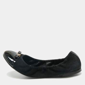 Louis Vuitton Black Leather and Suede Elba Cap Toe Ballet Flats Size 38