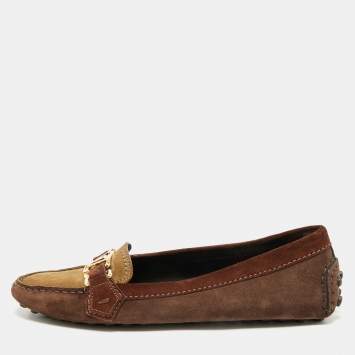 Louis Vuitton Brown/Beige Suede Oxford Slip On Loafers Size 38