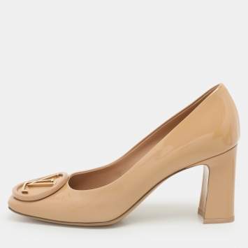 Louis Vuitton Beige Patent Leather Madeleine Block Heel Pumps Size 37