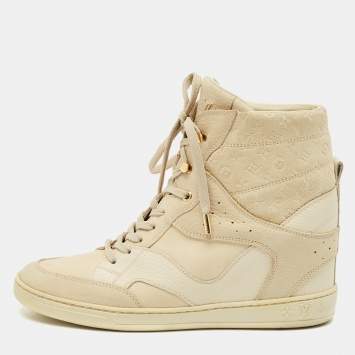 Louis Vuitton Cream Suede and Nubuck Leather Cliff Top Sneaker Boots Size 38.5