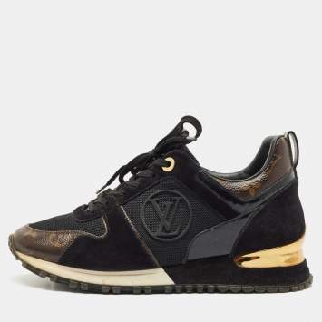 Louis Vuitton Black/Brown Monogram Canvas and Suede Run Away Lace Up Sneakers Size 37
