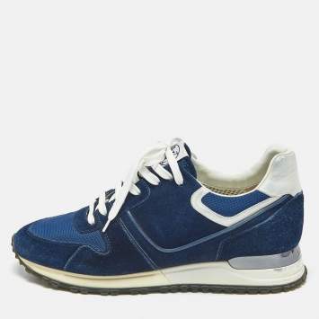 Pre Owned Louis Vuitton Blue Suede and Mesh Run Away Lace Up Sneakers Size 38