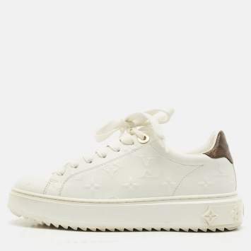 Louis Vuitton White Embossed Monogram Leather Time Out Low Top Sneakers Size 36