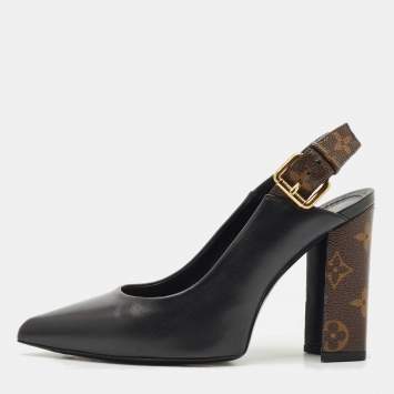 Louis Vuitton Black/Brown Monogram Canvas and Leather Matchmake Slingback Pumps Size 36.5