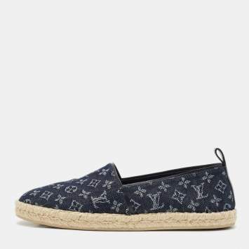 Pre Owned Louis Vuitton Navy Blue Denim Waterfall Espadrille Flats Size 38