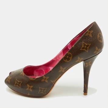 Louis Vuitton Monogram Canvas Rosemary Peep Toe Platform Pumps Size 37.5
