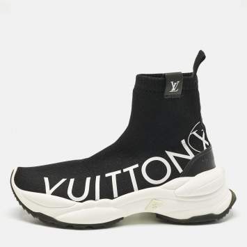 Pre Owned Louis Vuitton Black Knit Fabric Run 55 Sneakers Size 38