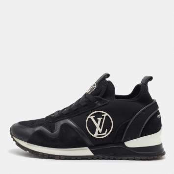 Pre Owned Louis Vuitton Black Neoprene, Mesh and Suede Run Away Sneakers Size 37