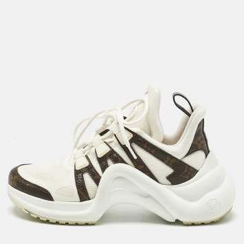Pre Owned Louis Vuitton White Mesh and Monogram Canvas Archlight Sneakers Size 37