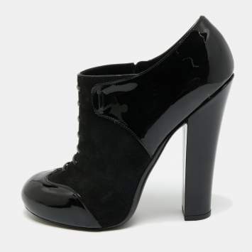 Louis Vuitton Black Patent Leather and Suede Ankle Booties Size 40.5