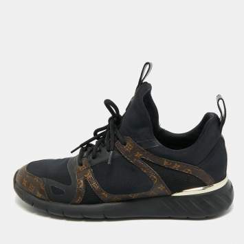Pre Owned Louis Vuitton Black/Brown Fabric And Monogram Canvas Aftergame Sneakers Size 39 