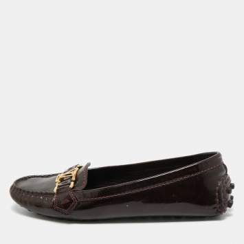 Pre Owned Louis Vuitton Burgundy Patent Leather Oxford Loafers Size 37