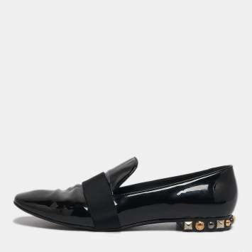 Pre Owned Louis Vuitton Black Patent Leather Smoking Slippers Size 39.5