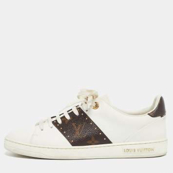Pre Owned Louis Vuitton White/Brown Monogram Canvas and Leather Frontrow Low-Top Sneakers Size 38