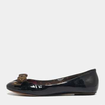 Pre Owned Louis Vuitton Black Patent Leather Popi Ballet Flats Size 38.5