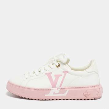 Pre Owned Louis Vuitton White/Pink Leather Time Out Lace Up Sneakers Size 39
