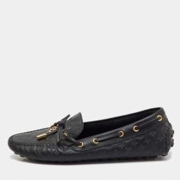 Pre Owned Louis Vuitton Black Monogram Empreinte Leather Gloria Loafers Size 37.5